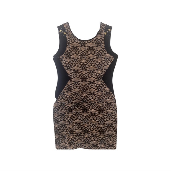 Gianni Bini Black and Tan lace like new dress with beaded detail - Picture 3 of 7